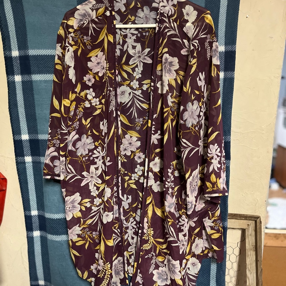 Maurices Purple Floral Kimono
